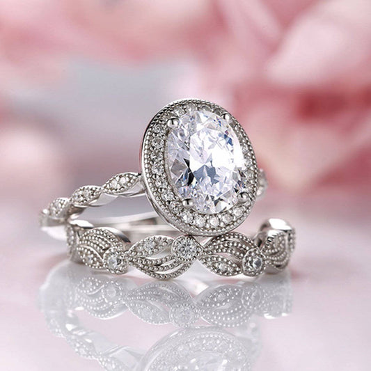 Flash Sale- Vintage Art Deco Oval Cut Wedding Ring Set - Black Diamonds New York