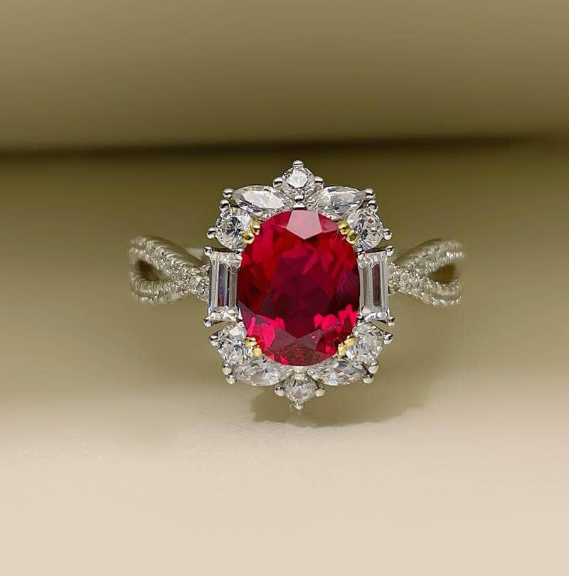 Flash Sale- Vintage Twist 1.0 Carat Oval Cut Ruby Engagement Ring - Black Diamonds New York