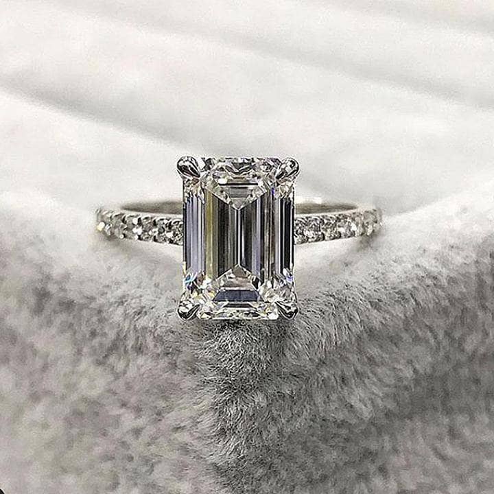Flash Sale- White Gold Emerald Cut Women's Engagement Ring-Black Diamonds New York