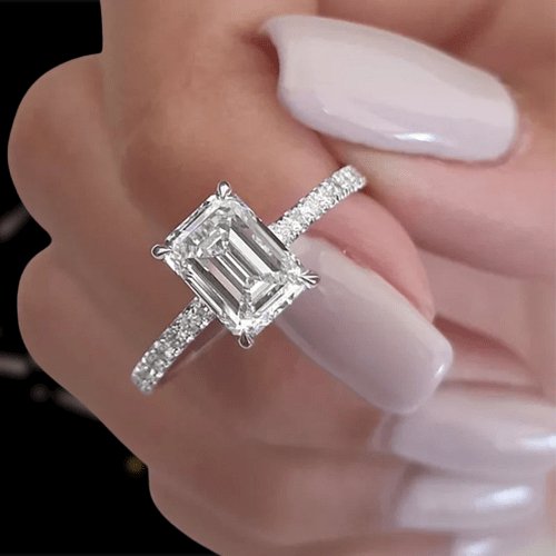 Flash Sale- White Gold Emerald Cut Women's Engagement Ring-Black Diamonds New York