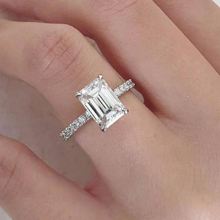 White Gold Emerald Cut Women's Engagement Ring-Black Diamonds New York