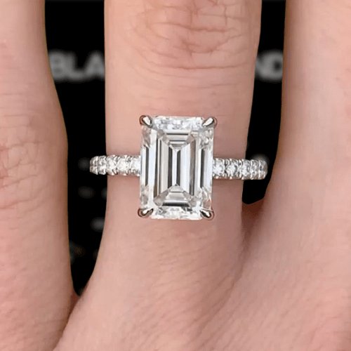 Flash Sale- White Gold Emerald Cut Women's Engagement Ring - Black Diamonds New York