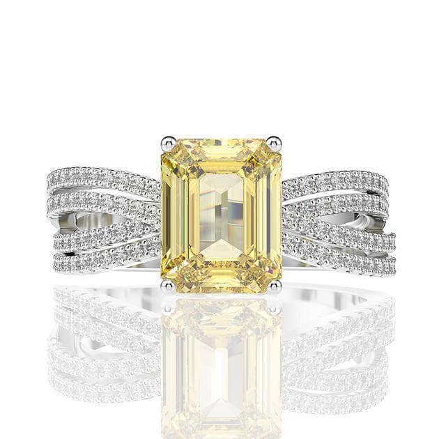 White Gold Yellow Sapphire 3.0ct Emerald Cut Engagement Ring
