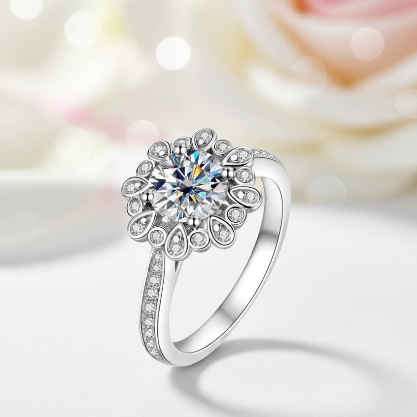 White Gold Sunflower 1.2ct Diamond Halo Engagement Ring-Black Diamonds New York