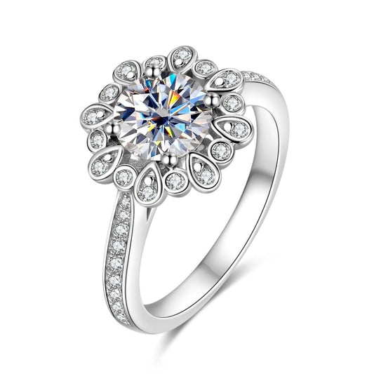 Flash Sale- White Gold Sunflower 1.2ct Certified Moissanite Halo Engagement Ring-Black Diamonds New York