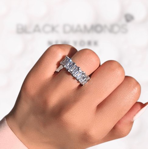 FLASH SALE- Yellow Gold 3.5ct Emerald Cut Engagement Ring & Emerald Cut Band-Black Diamonds New York
