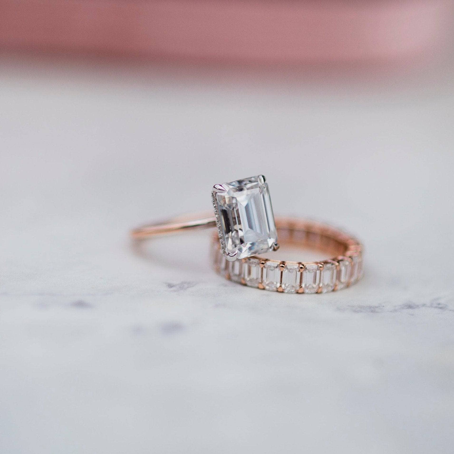 FLASH SALE- Yellow Gold 3.5ct Emerald Cut Engagement Ring & Emerald Cut Band-Black Diamonds New York