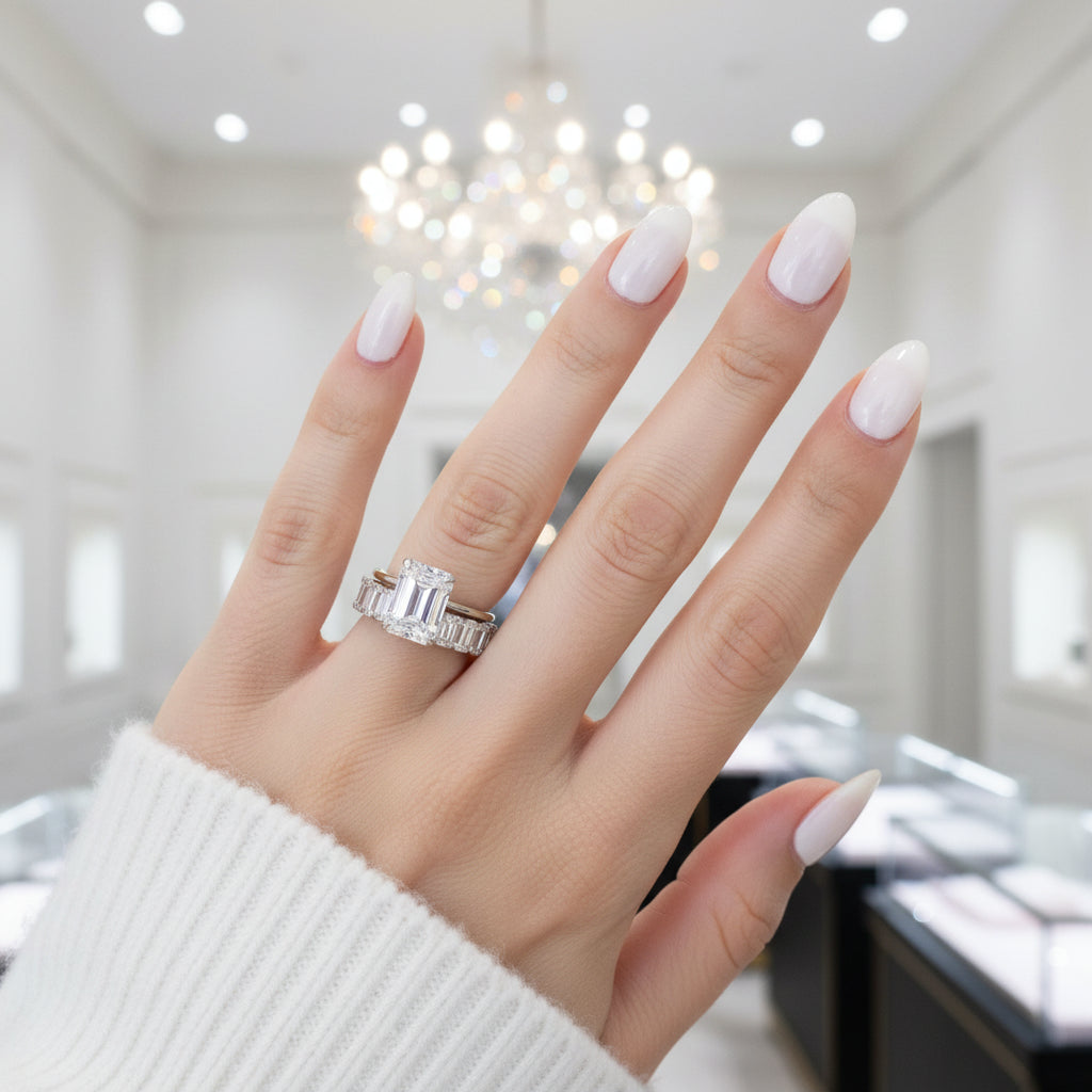 FLASH SALE- Yellow Gold 3.5ct Emerald Cut Engagement Ring & Emerald Cut Band-Black Diamonds New York