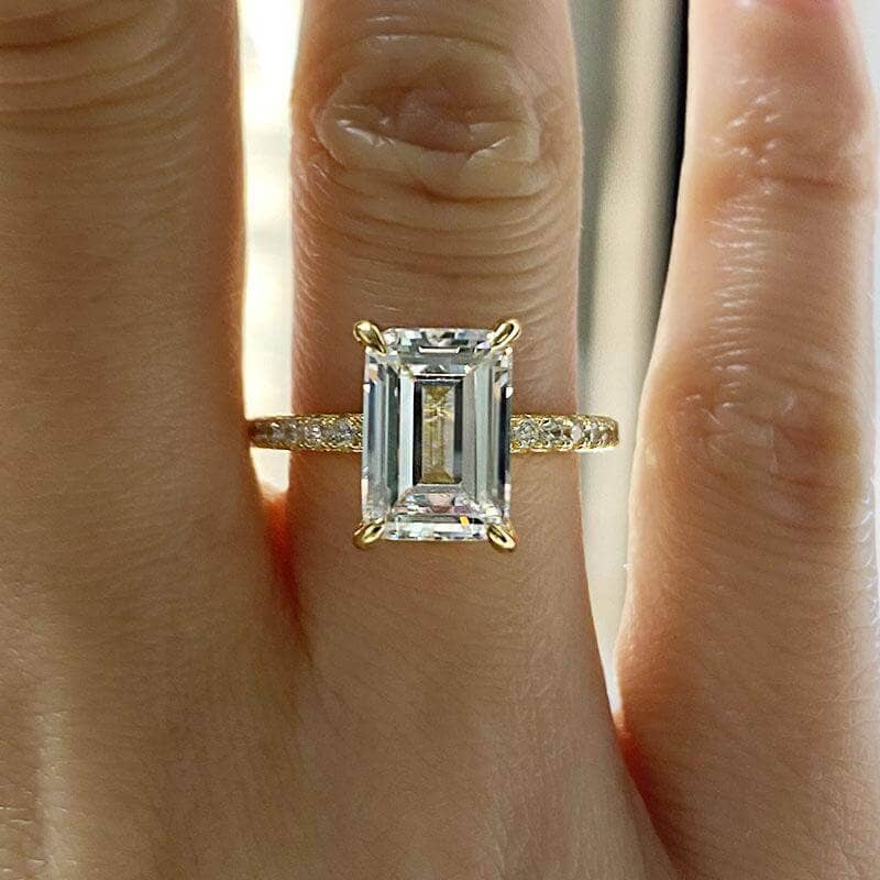 Flash Sale- Yellow Gold Emerald Cut Engagement - Black Diamonds New York