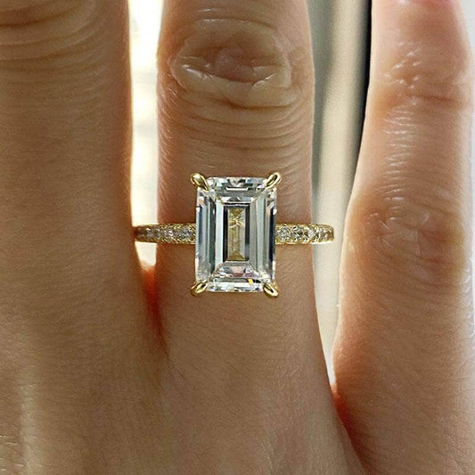 Flash Sale- Yellow Gold Emerald Cut Engagement-Black Diamonds New York