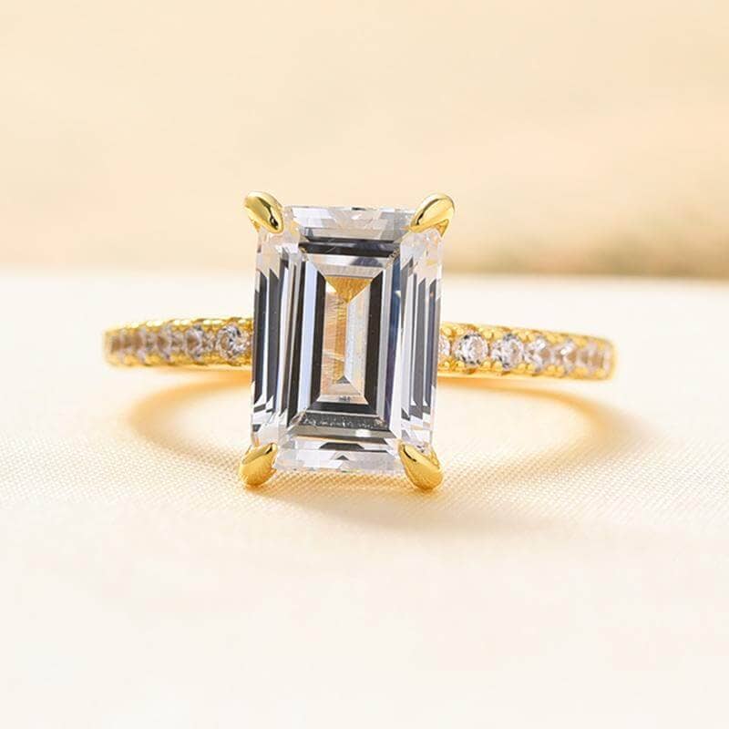 Flash Sale- Yellow Gold Emerald Cut Engagement - Black Diamonds New York