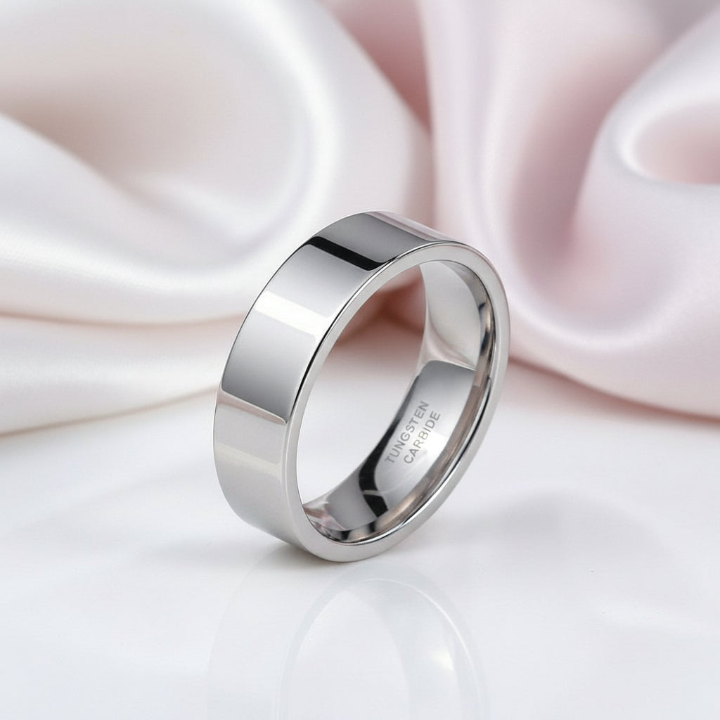 Flat 8mm Tungsten Carbide Wedding Band-Black Diamonds New York