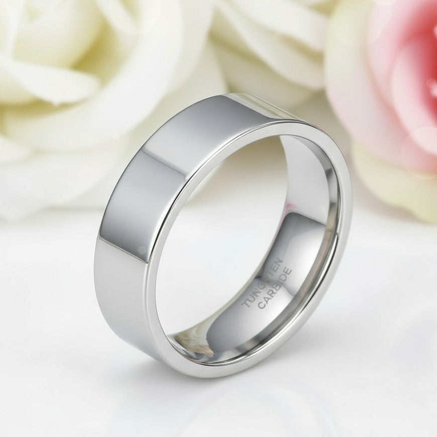 Flat 8mm Tungsten Carbide Wedding Band-Black Diamonds New York