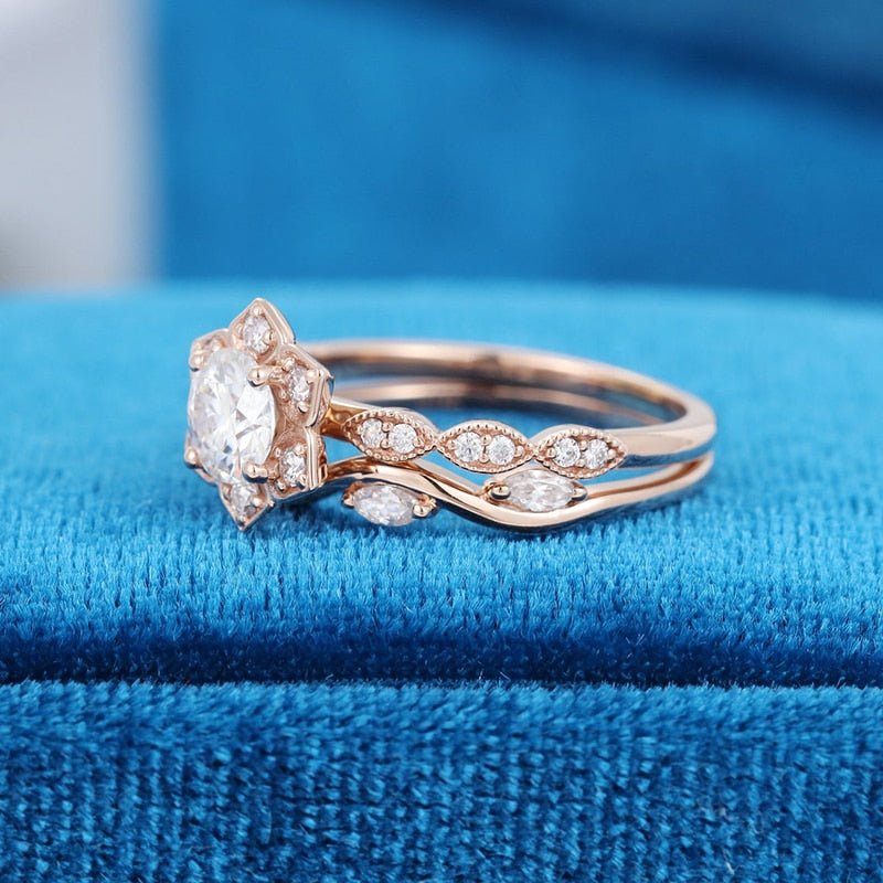 Flower 14K Rose Gold 0.5ct Round Cut Diamond Engagement Ring-Black Diamonds New York