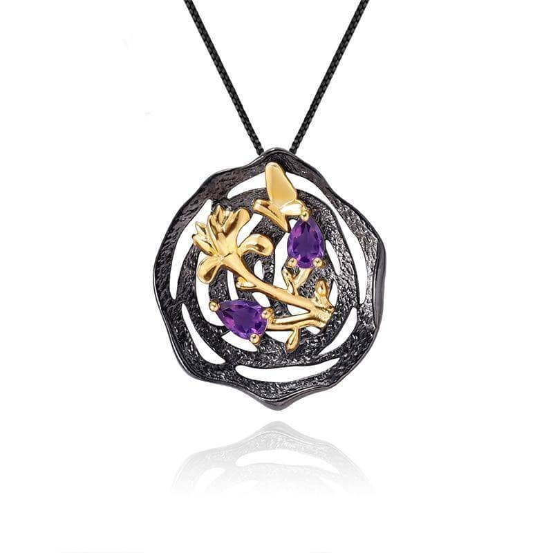 Flower Amethyst pendant necklace-Black Diamonds New York