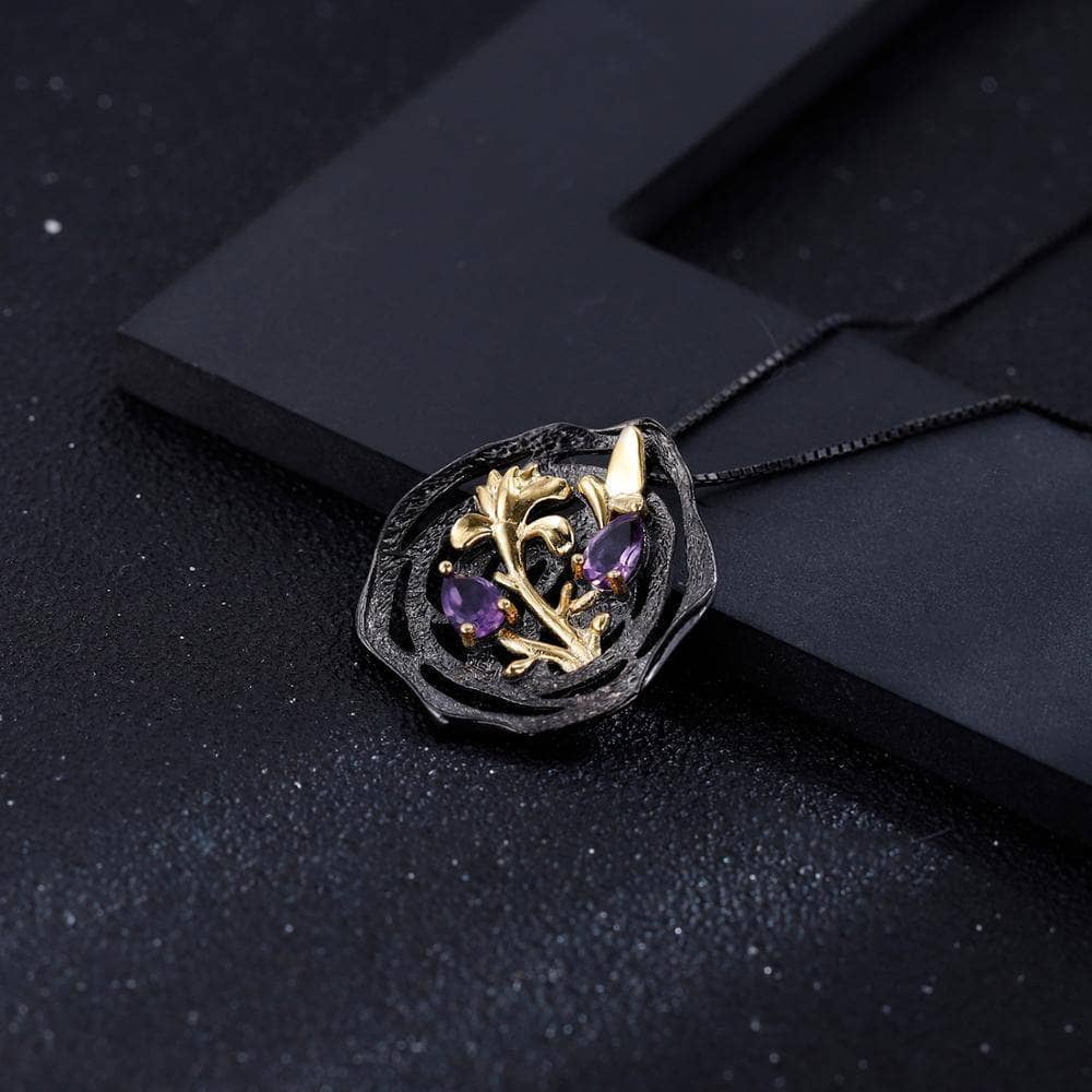 Flower Amethyst pendant necklace-Black Diamonds New York