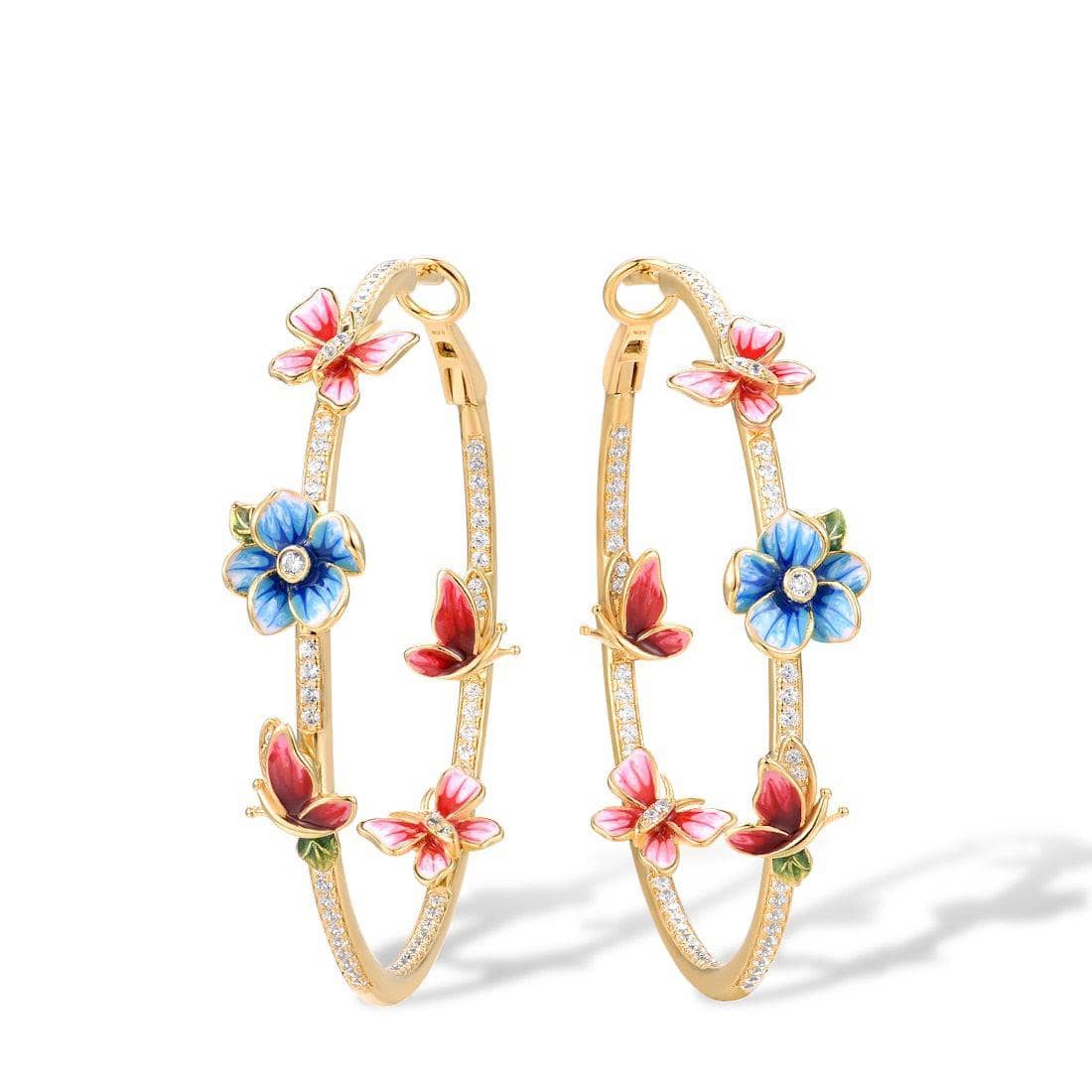 Flower & Butterfly Hoop Earrings-Black Diamonds New York