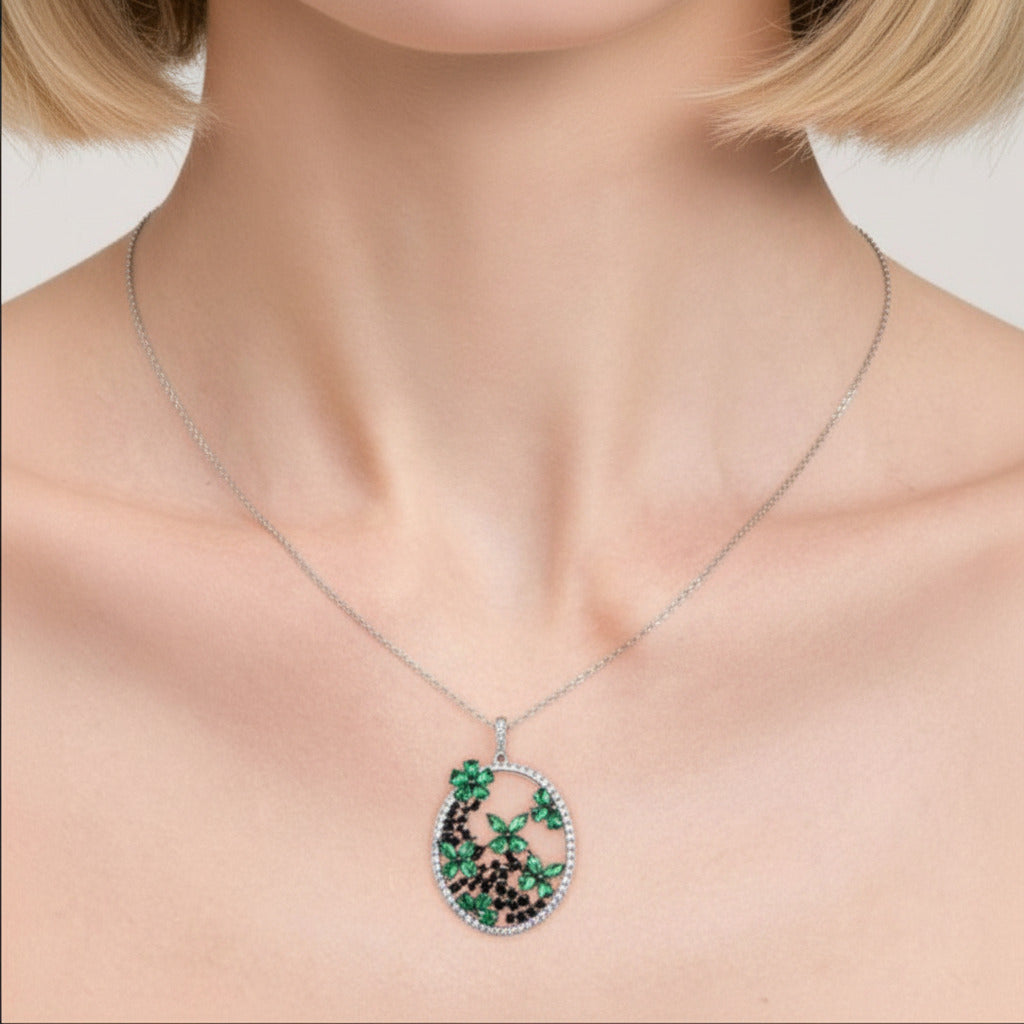Flower & Butterfly Pendant-Black Diamonds New York
