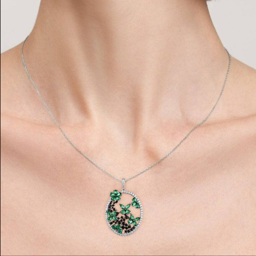 Flower & Butterfly Pendant-Black Diamonds New York