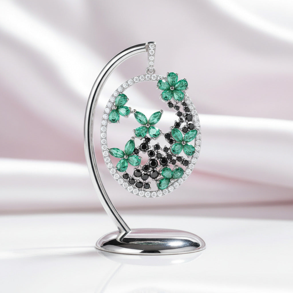 Flower & Butterfly Pendant-Black Diamonds New York