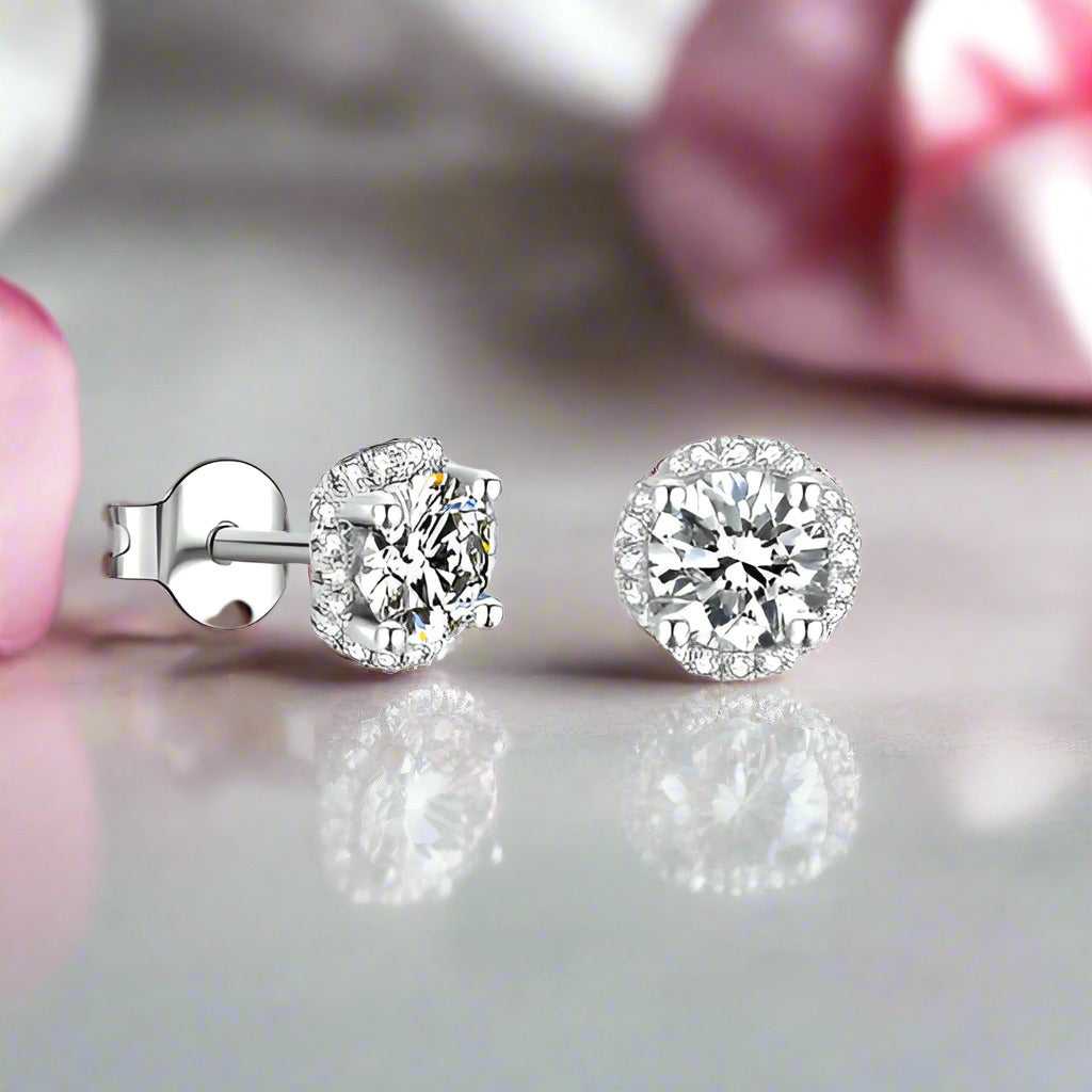 Flower Design Halo 1.0 Carat Round Cut Diamond Stud Earrings-Black Diamonds New York