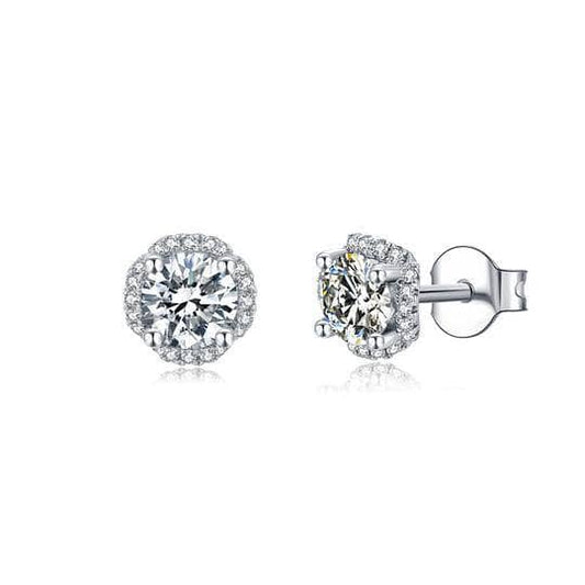 Flower Design Halo 1.0 Carat Round Cut Moissanite Stud Earrings - Black Diamonds New York