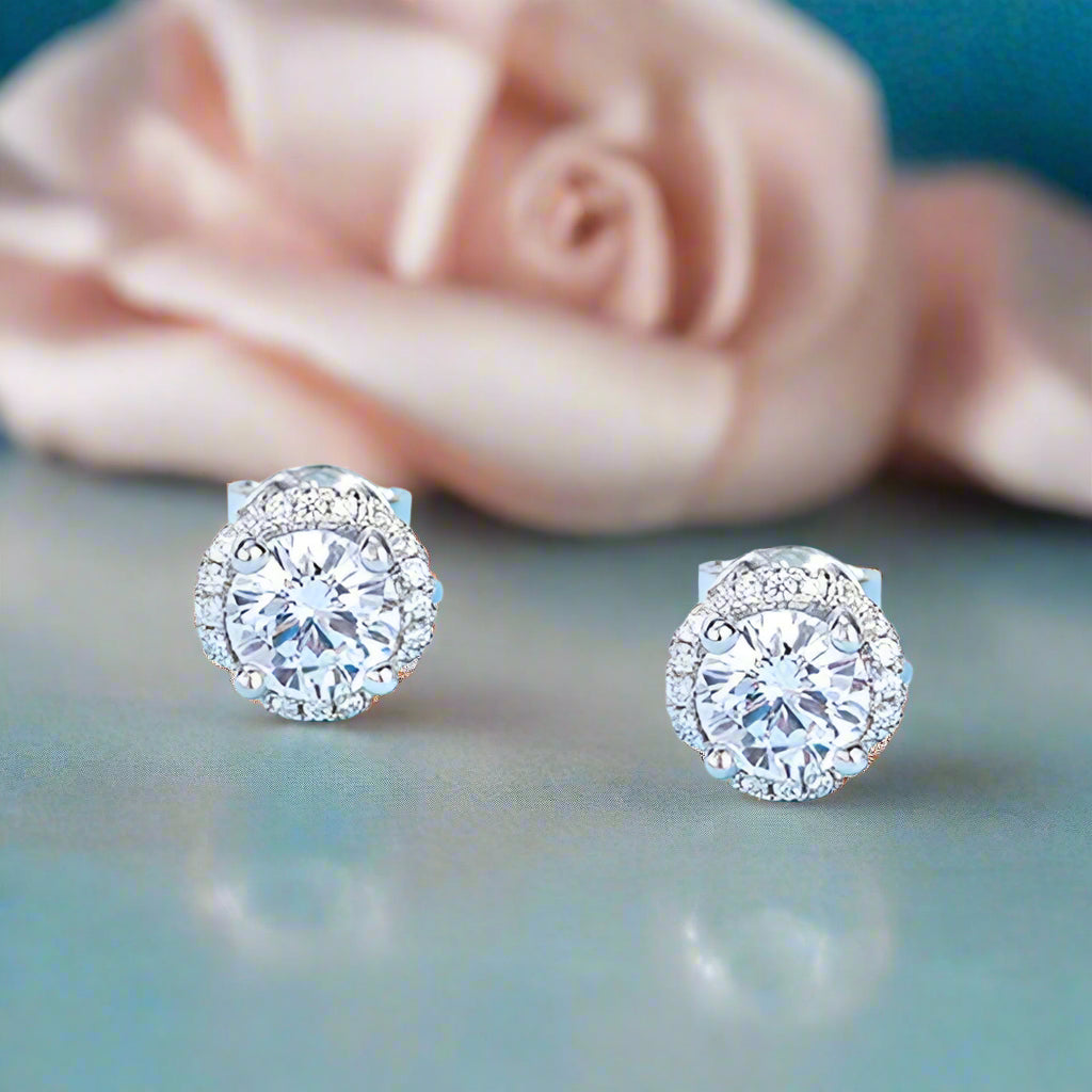 Flower Design Halo 1.0 Carat Round Cut Diamond Stud Earrings-Black Diamonds New York