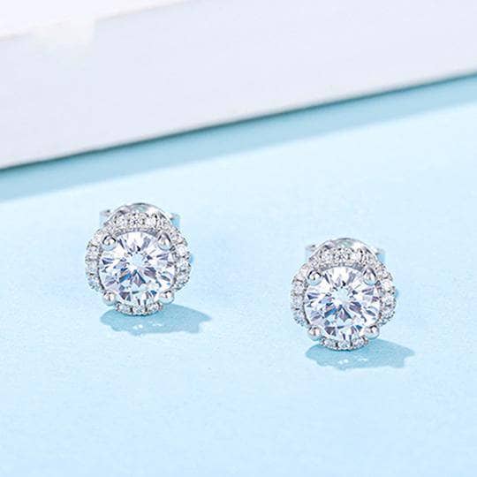 Flower Design Halo 1.0 Carat Round Cut Diamond Stud Earrings-Black Diamonds New York