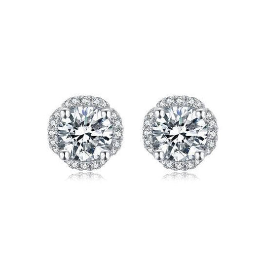 Flower Design Halo 1.0 Carat Round Cut Moissanite Stud Earrings - Black Diamonds New York