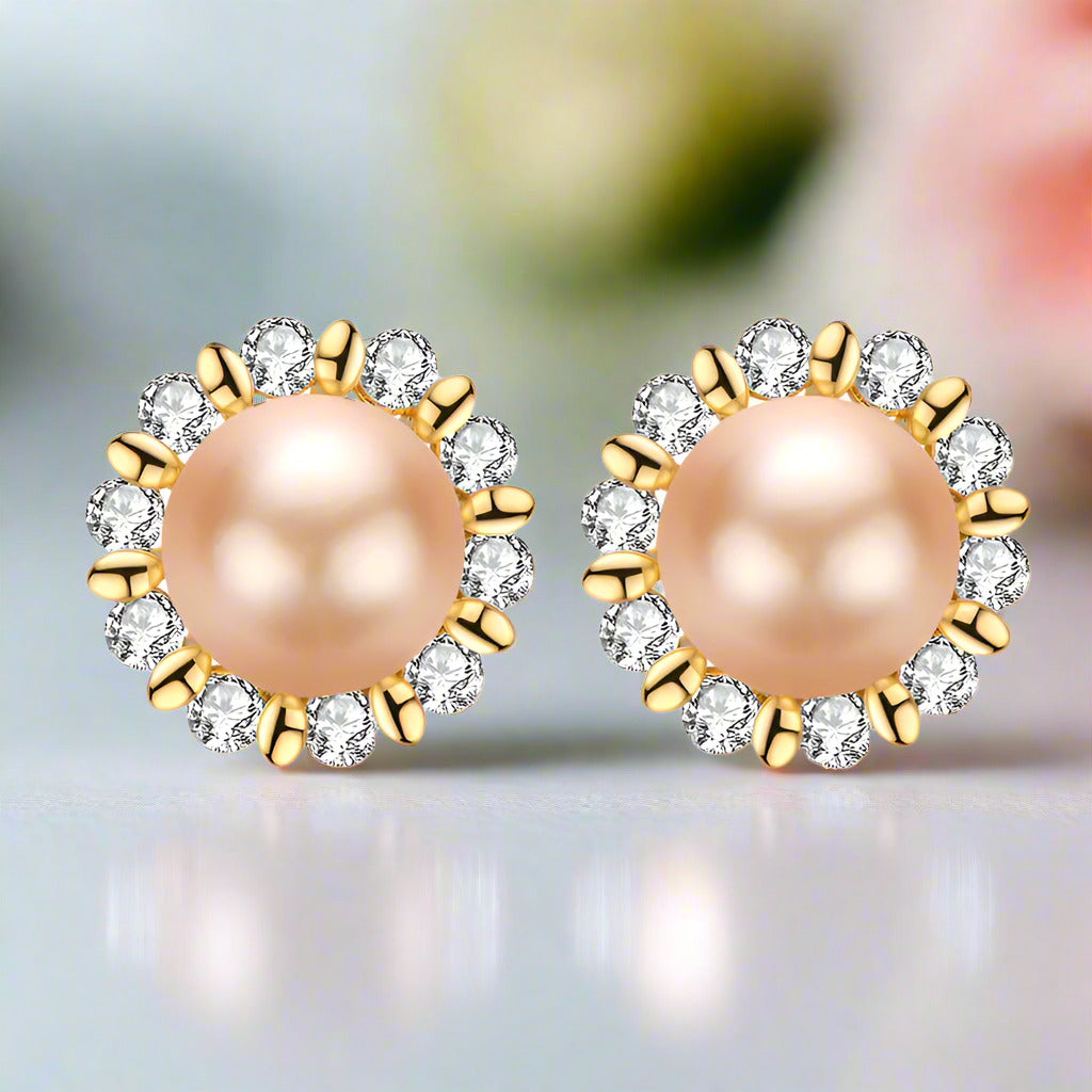 Flower Freshwater Pearl Stud Earrings-Black Diamonds New York