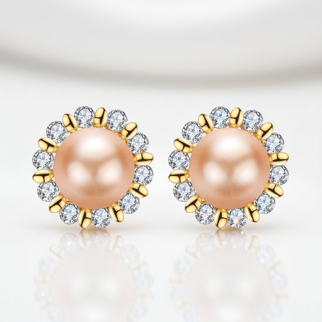 Flower Freshwater Pearl Stud Earrings-Black Diamonds New York