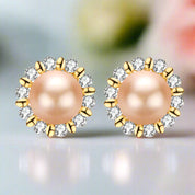 Flower Freshwater Pearl Stud Earrings-Black Diamonds New York