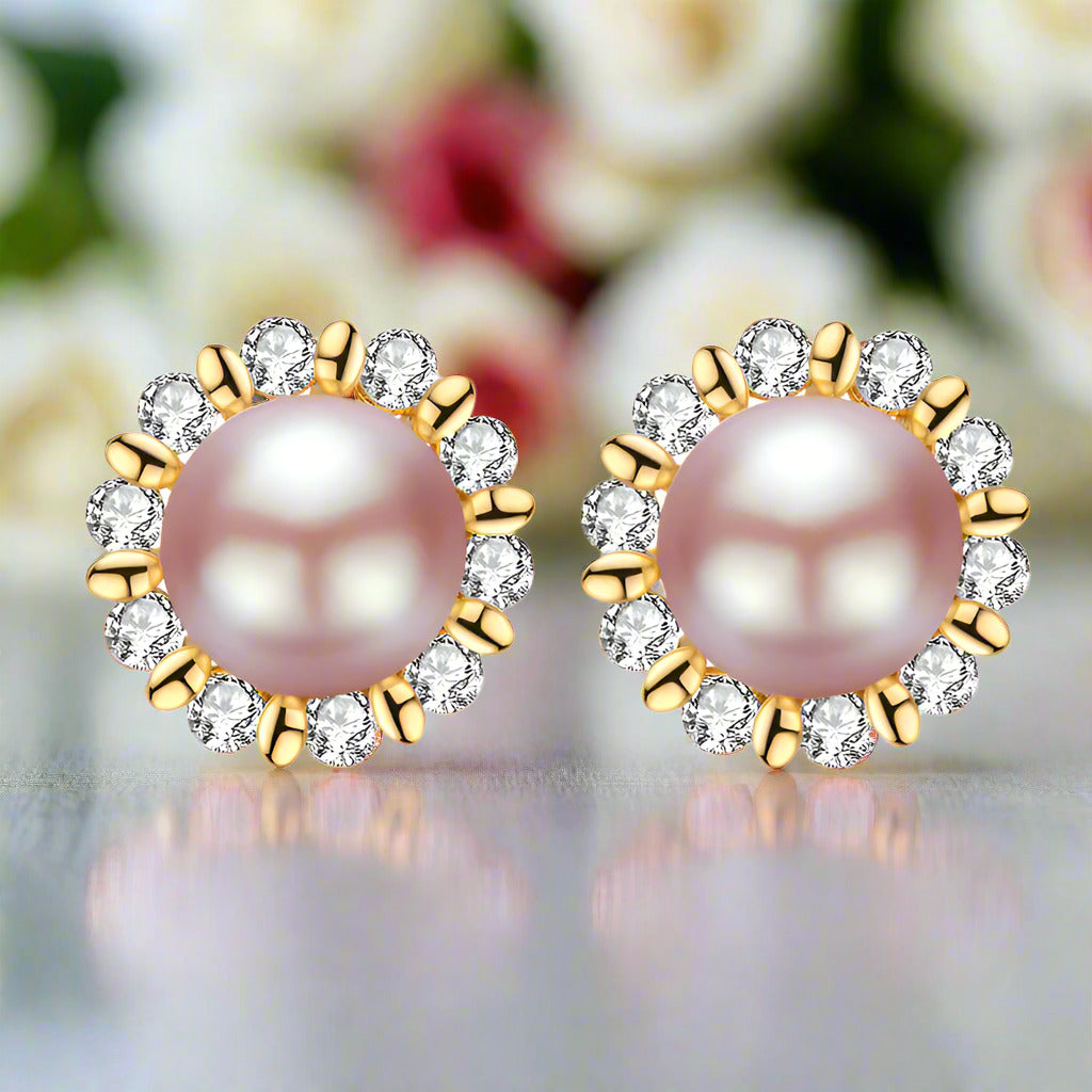 Flower Freshwater Pearl Stud Earrings-Black Diamonds New York