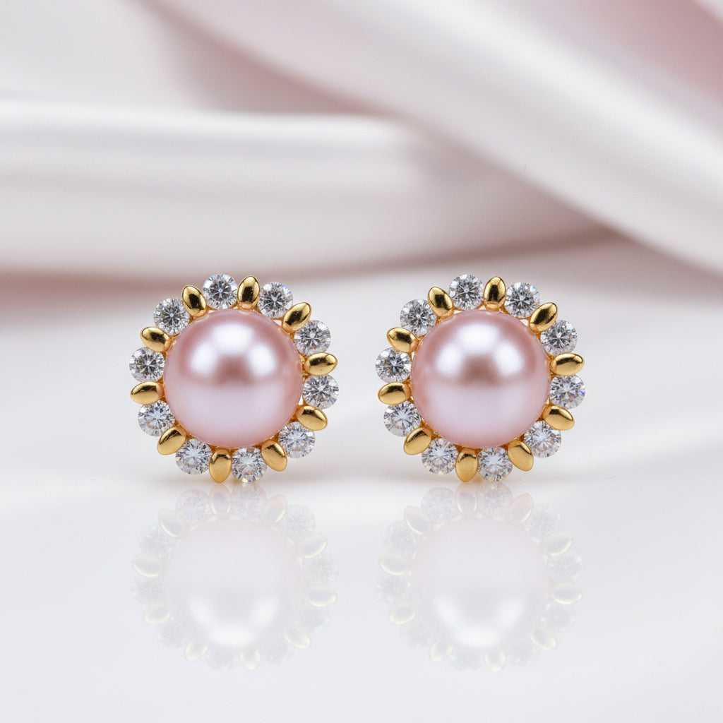 Flower Freshwater Pearl Stud Earrings-Black Diamonds New York