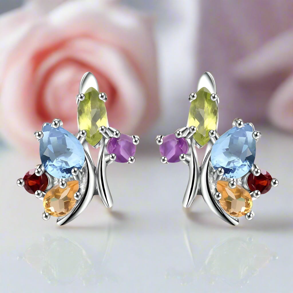 Flower Multicolor Gemstone Stud Earring-Black Diamonds New York