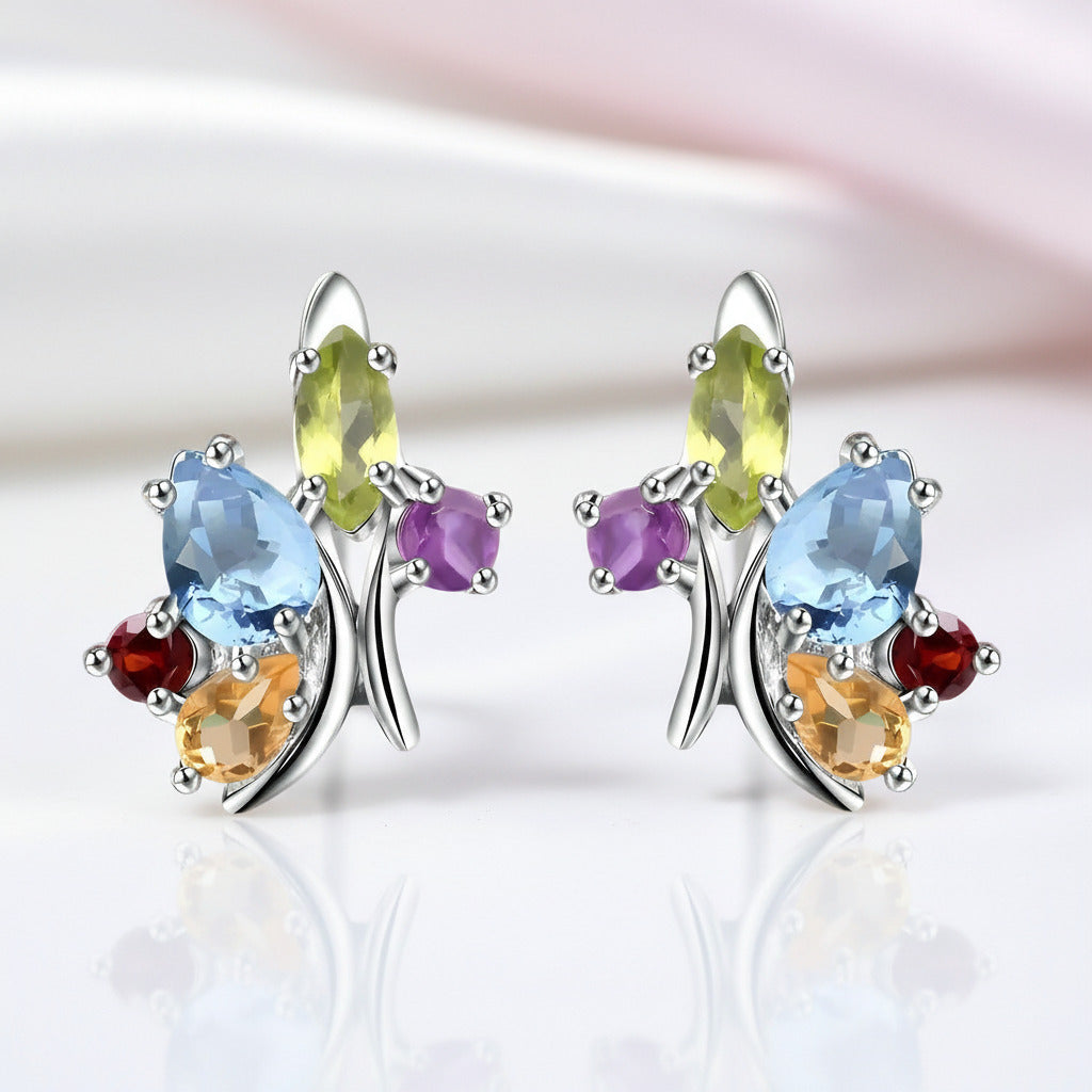Flower Multicolor Gemstone Stud Earring-Black Diamonds New York