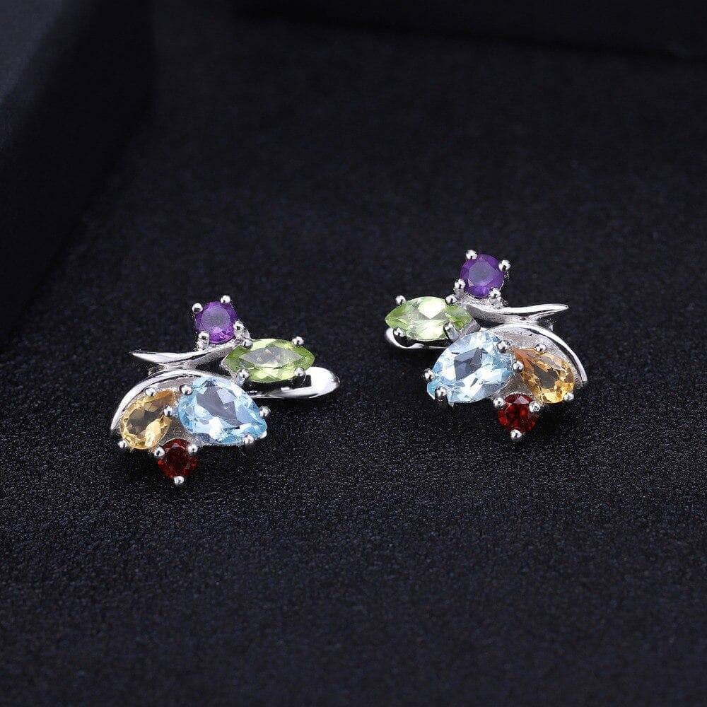 Flower Multicolor Gemstone Stud Earring-Black Diamonds New York