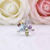 Flower Multicolor Natural Cocktail Ring-Black Diamonds New York