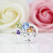 Flower Multicolor Natural Cocktail Ring-Black Diamonds New York
