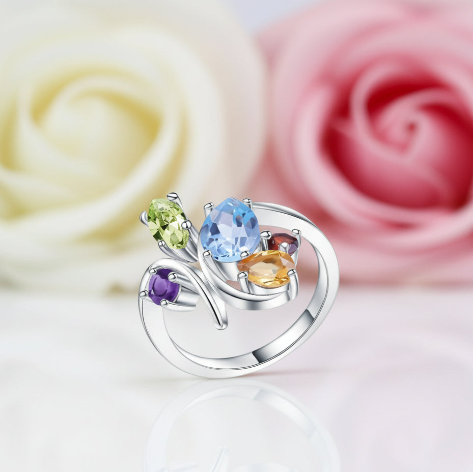 Flower Multicolor Natural Cocktail Ring-Black Diamonds New York