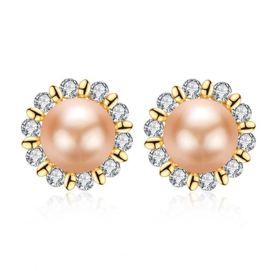 Lnngy 14K Gold Filled Flower Stud Earrings 7.5-8mm Natural Freshwater Pearl Stud Earrings Women Wedding Earrings Fine Jewelry - Black Diamonds New York