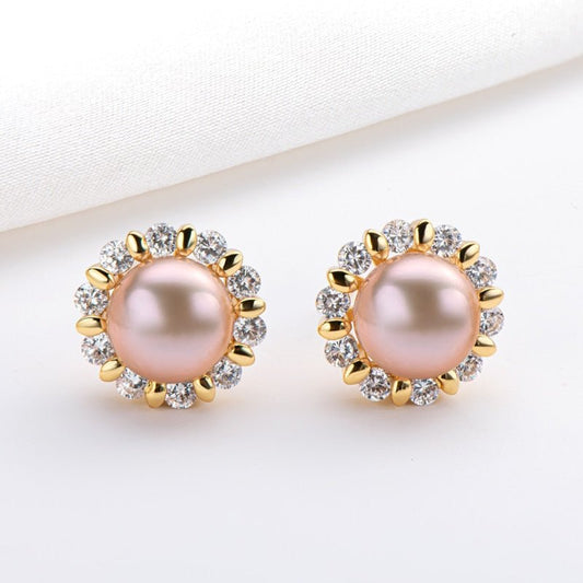 Flower Natural Freshwater Pearl Stud Earrings-Black Diamonds New York