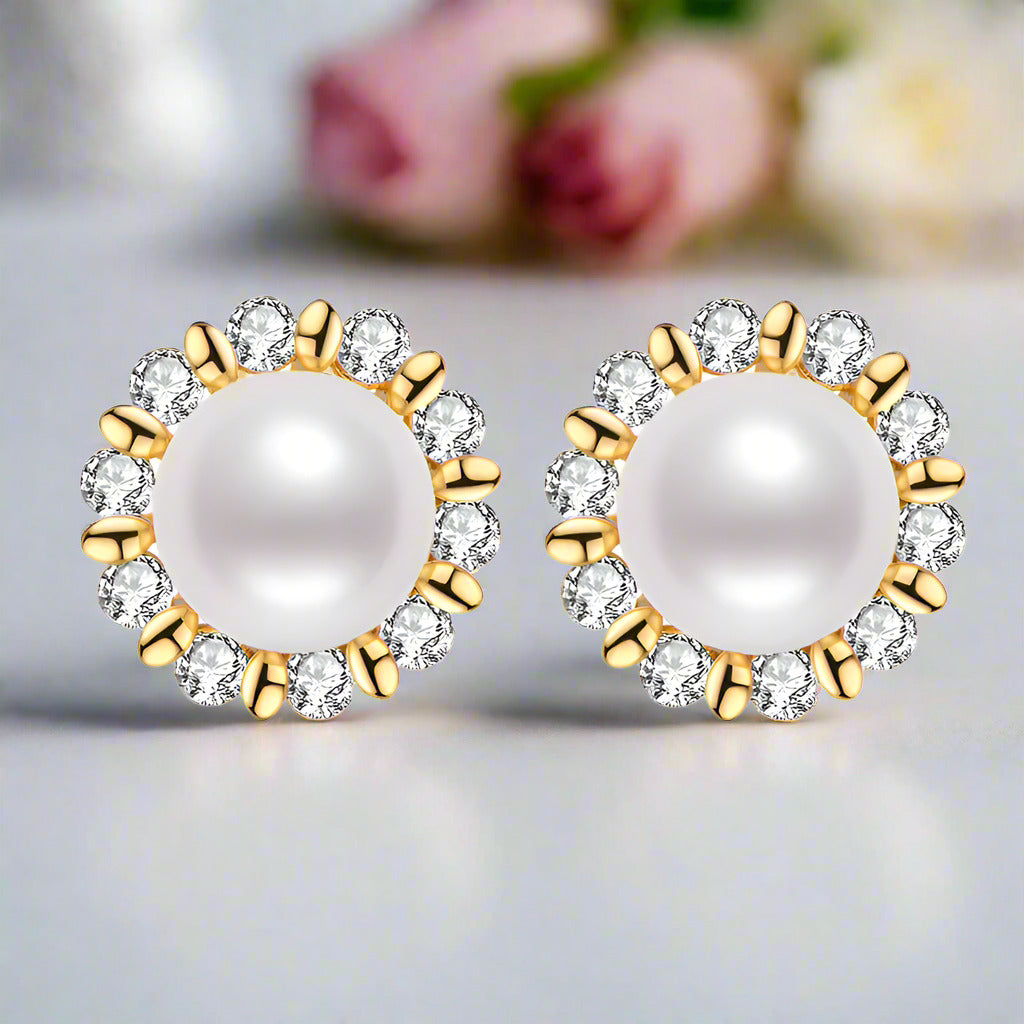 Flower Freshwater Pearl Stud Earrings-Black Diamonds New York