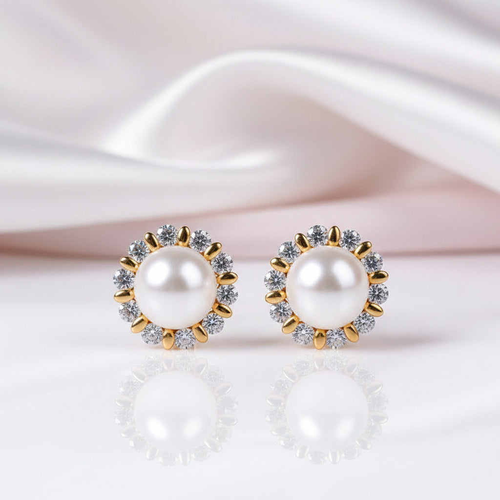 Flower Freshwater Pearl Stud Earrings-Black Diamonds New York