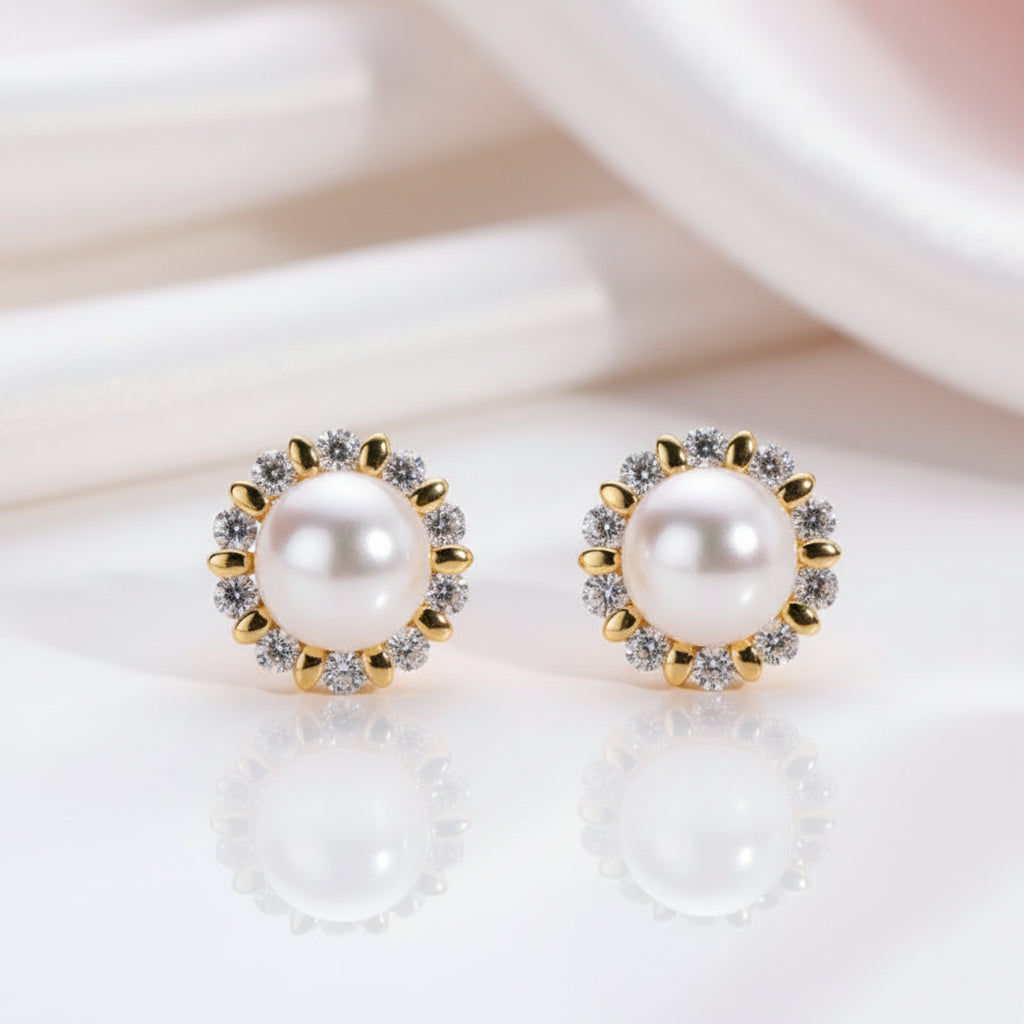 Flower Freshwater Pearl Stud Earrings-Black Diamonds New York