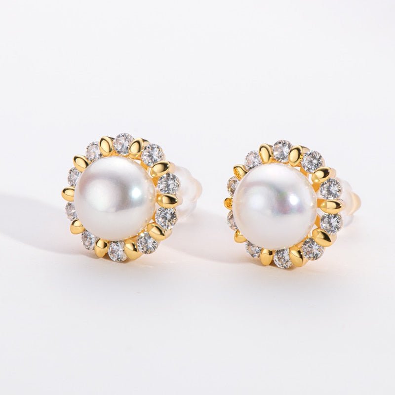 Flower Natural Freshwater Pearl Stud Earrings-Black Diamonds New York