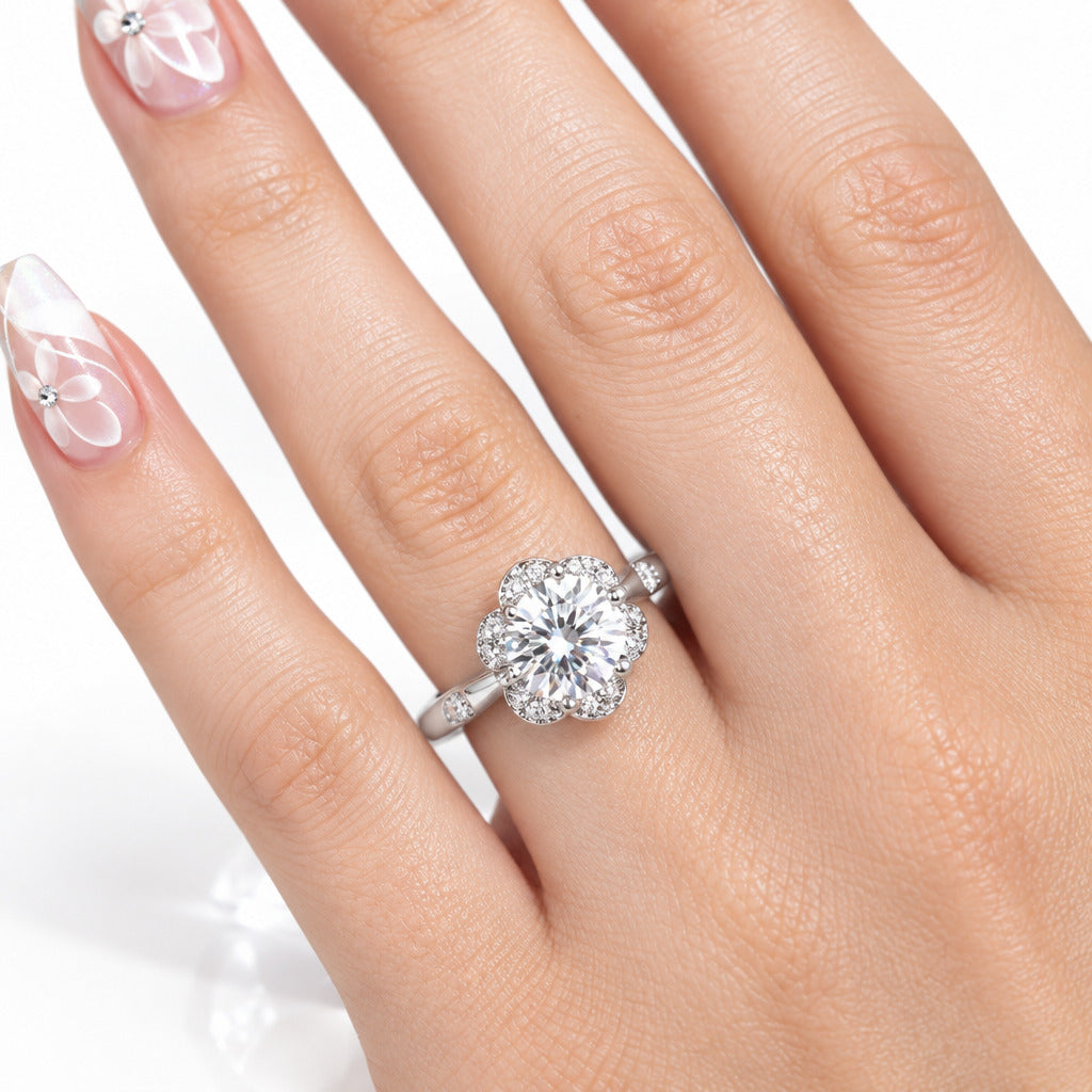 Flower petals Elegant Diamond Option Engagement Ring-Black Diamonds New York