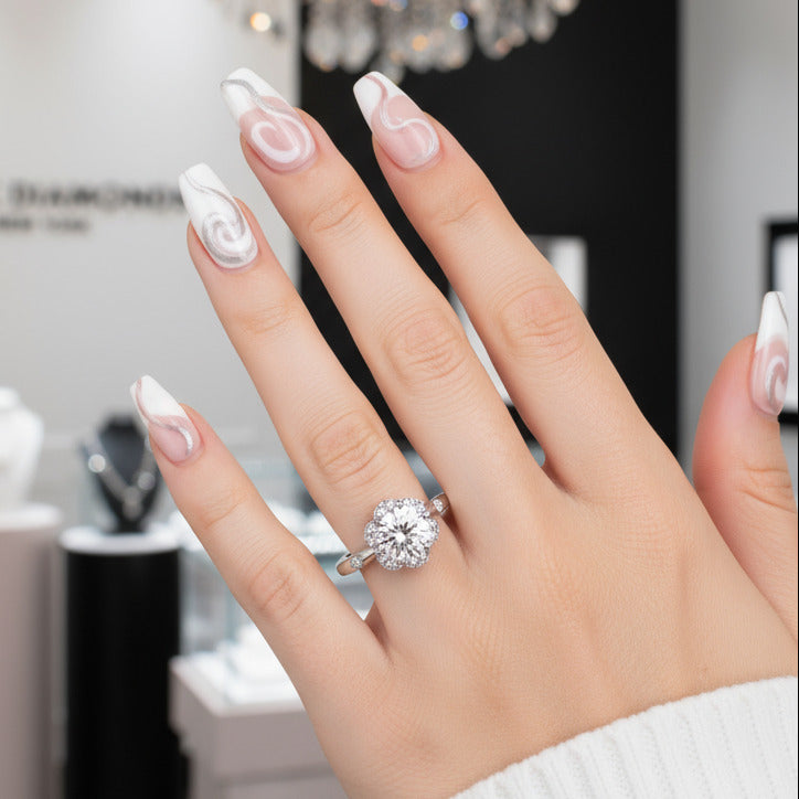 Flower petals Elegant Diamond Engagement Ring-Black Diamonds New York