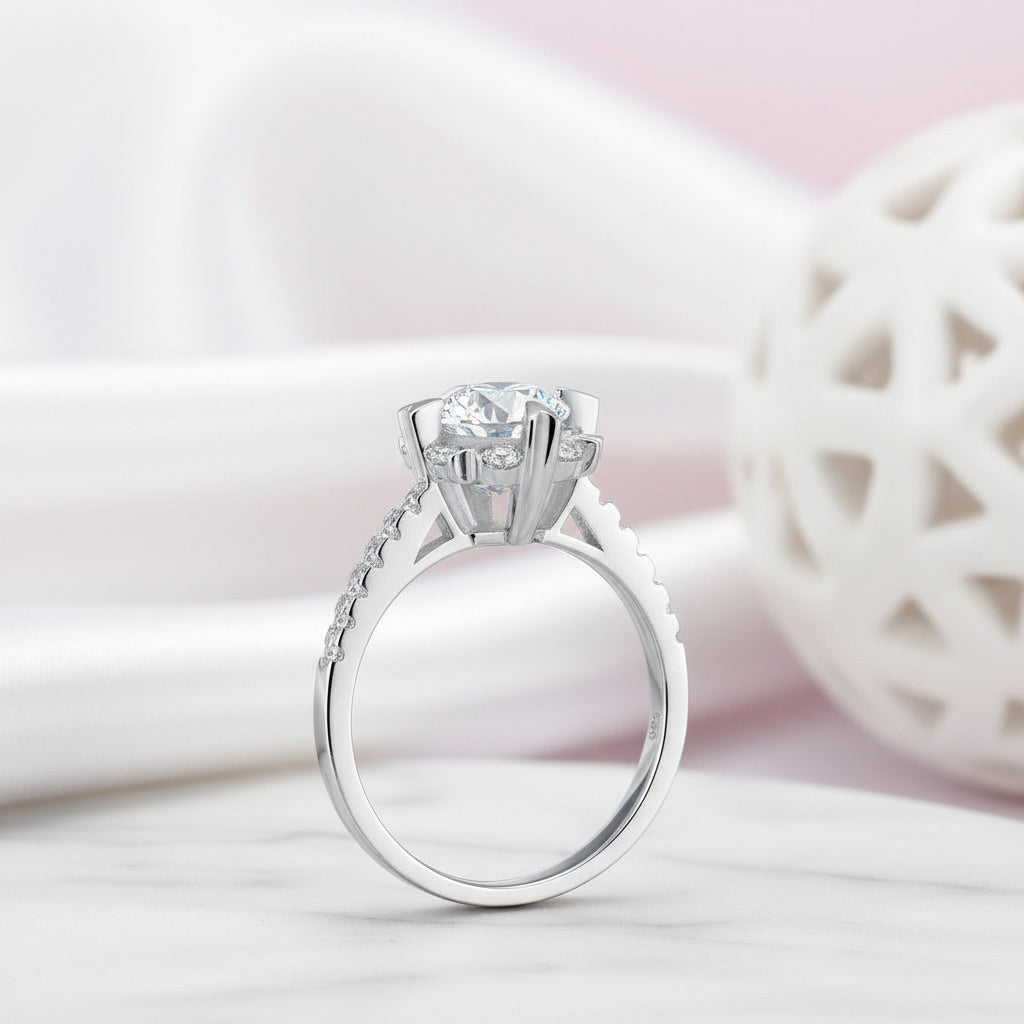Flower Design Diamond Option Wedding Ring-Black Diamonds New York