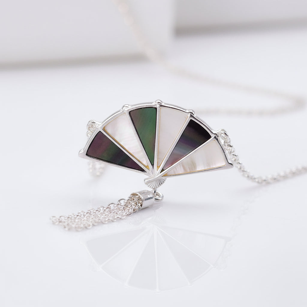 Folding Fan with Tassel Necklace-Black Diamonds New York